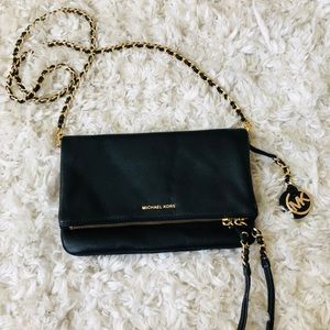 Michael Kors Black leather purse, gold accessories